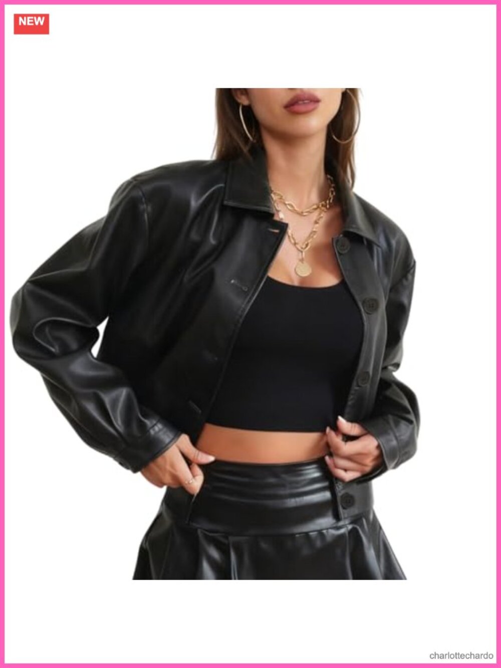 Womens Cropped Faux Leather Jacket Button Down Lightweight Bomber Motorcycle